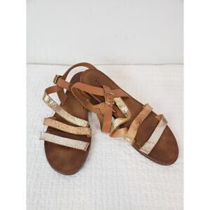 (JL) Mariella Womens Shoes Size 8.5 Rose Gold Leather Sandal Straps Italy Boho